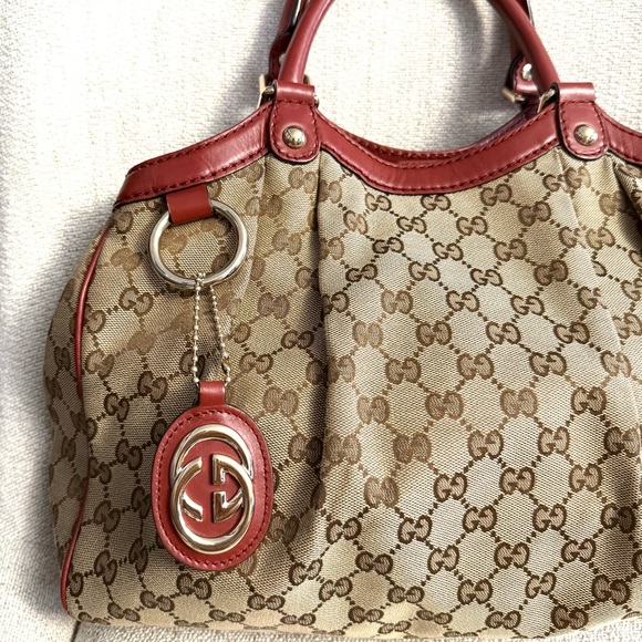 Gucci authentic Sukey bag brown monogram canvas with brick red leather handles - Picture 3 of 16